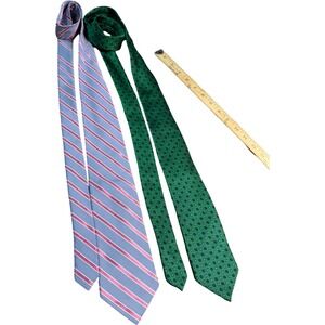 Lands End Mens Silk Tie Bundle Blue Pink Striped Green Medallion Geometric‎ 2pc